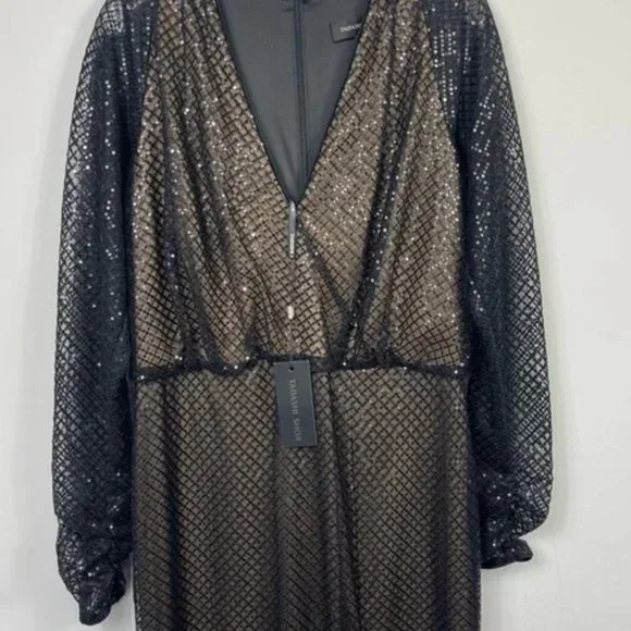 NWT Tadashi Shoji Samira Black/Nude Sequin gown - Size 14 - Picture 5 of 13